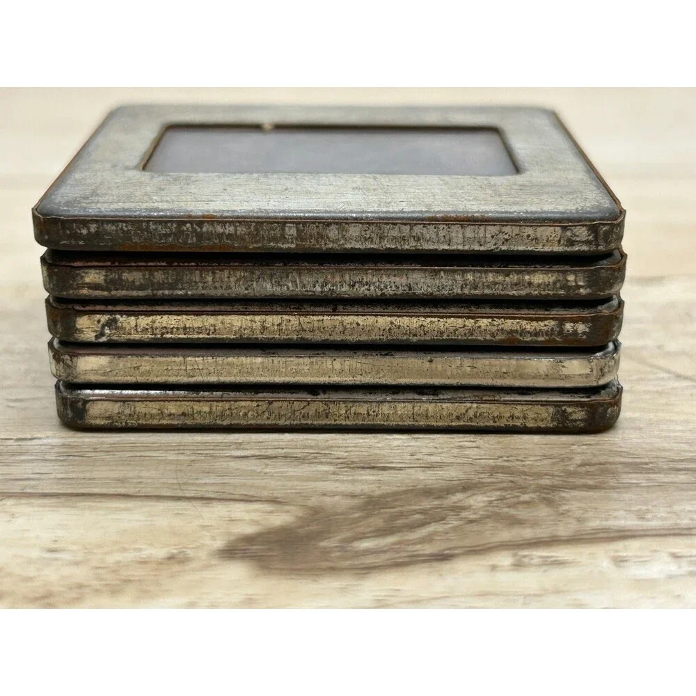 Vtg Stop Color Tin And Glass 5 Lantern Slides Brussels Buldings Made In Belgium